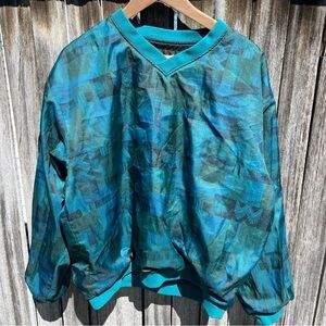 Retro 90s Forrester’s Teal Blue Green V Neck Pullover Windbreaker Jacket XL